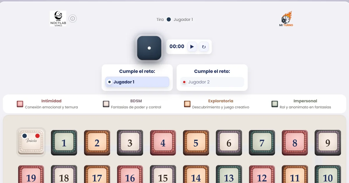Vista del tablero de Mi Turno con dados, categorías y casillas de retos